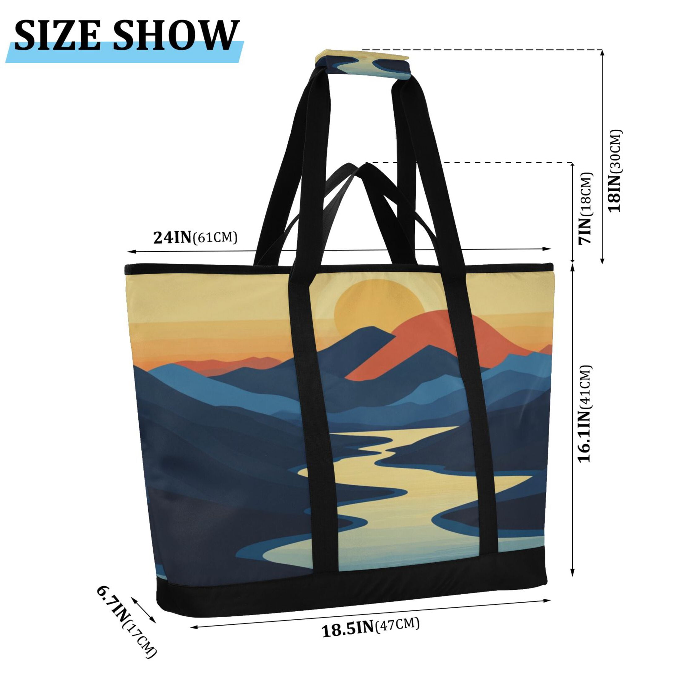 Large Hand-held Ice Pack Picnic Bag Insulation and Refrigeration Suitable for Shopping Picnics and Camping Mountain Sunset