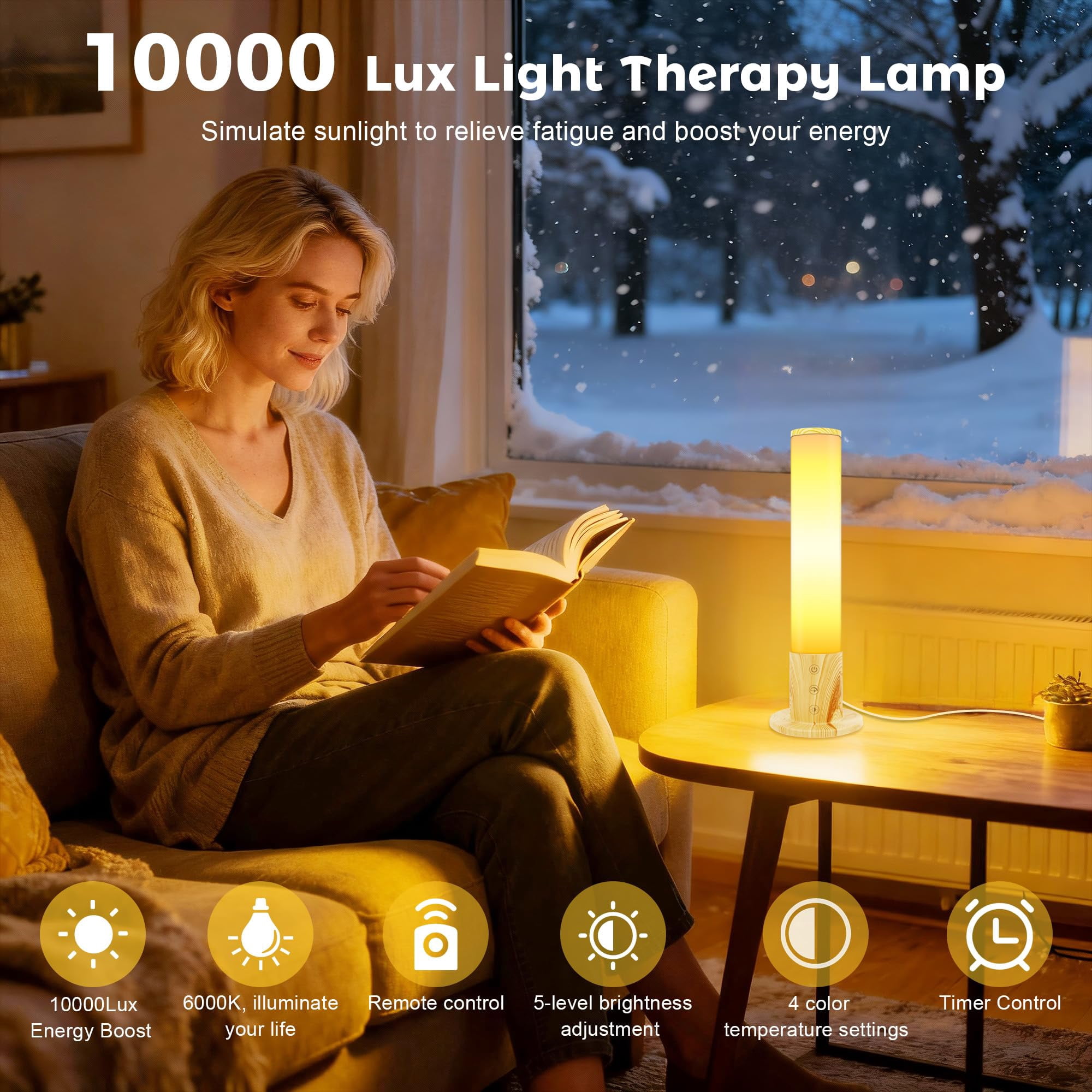 670nm Red Light Therapy & 10,000 Lux Sun Lamp – Dual Mode Happy Light & Sunlight Lamp for Sleep, Relaxation,with Remote Control, Adjustable Timer, Memory Function, and 4 Color Temperatures Sun Lamp