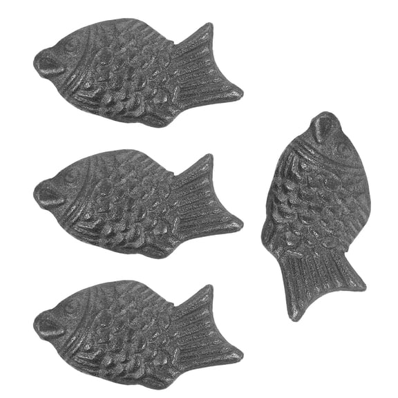 FOMIYES 4-Piece Black Cast Iron Fish Turner Set - Natural Iron Cooking Tools for Home Kitchen Use
