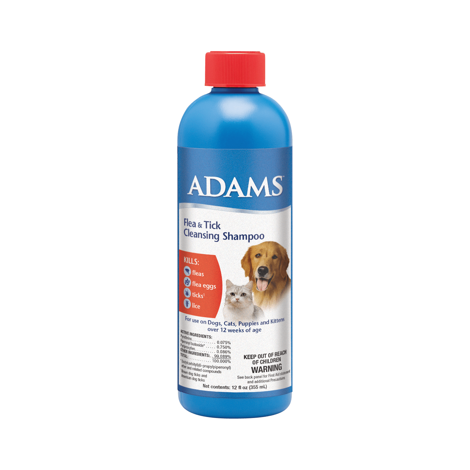 Adams Flea and Tick Cleansing Shampoo for Cats and Dogs, 12 ounces