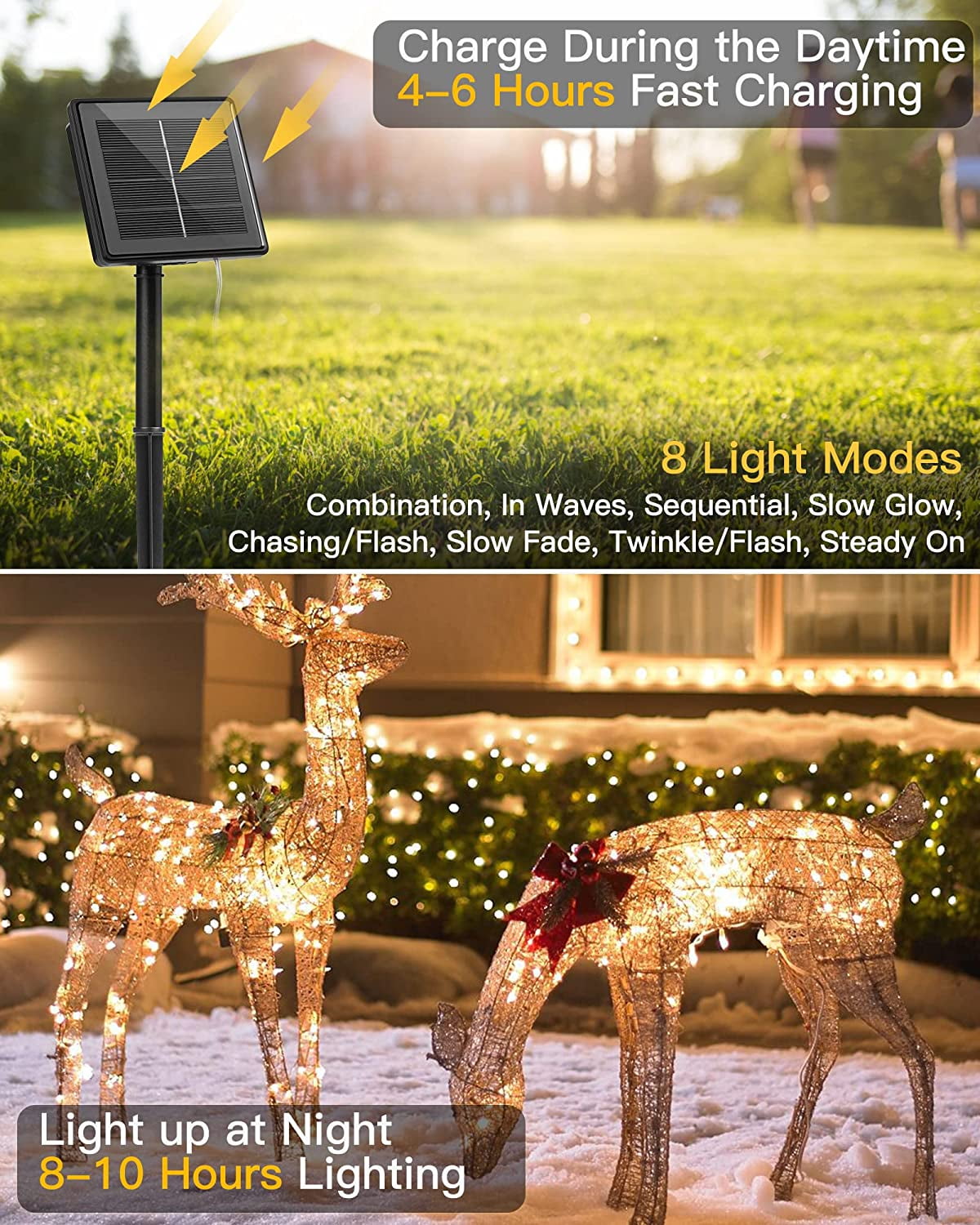 4 Pack Christmas Solar String Lights Outdoor, Total 184FT 520LED, Juhefa IP65 Waterproof Twinkle Fairy Lights for Xmas Tree, Party, Wedding, Yard, Fence Decor (Warm White)