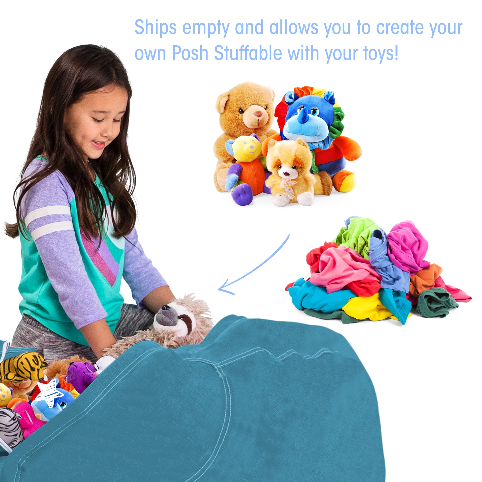 Posh Creations Bean Bag Stuffable Cover - Toy Organizer, Soft Cover, Kids, 4 ft , Heather Teal