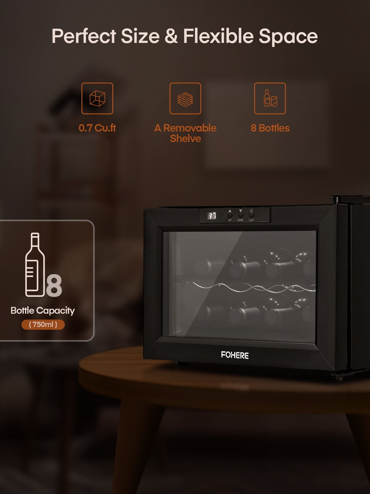8 Bottles Wine Cooler Refrigerator, Freestanding Wine Cellar with LED Light, Digital Temper Control, Black