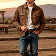thumbnail image 4 of Classic Trucker Jacket for Men Snap-Button Front Chest Pockets Lapel Collar Casual Coat Coffee L, 4 of 5
