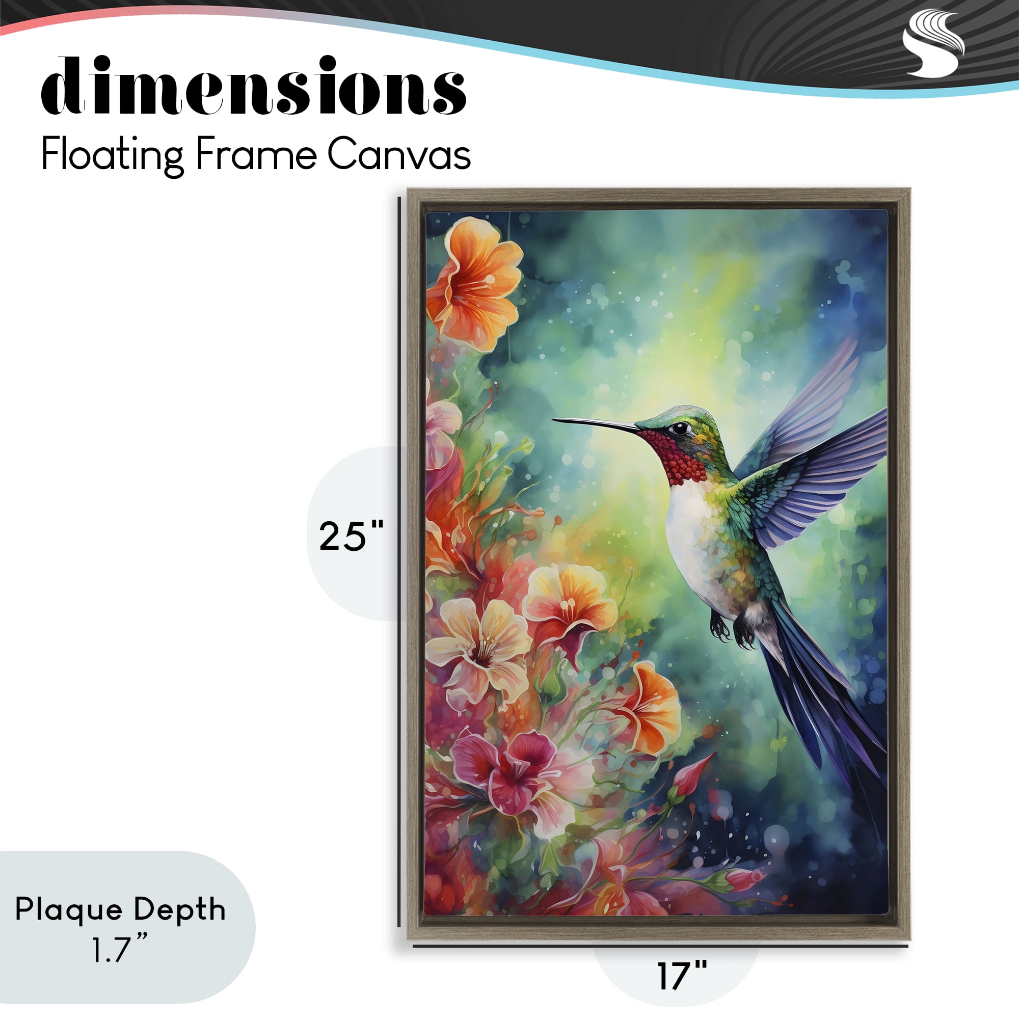 Stupell Industries Fluttering Hummingbird & Radiant Blossoms Brown Framed Floater Canvas Wall Art, design by Creative Studio
