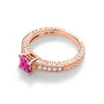 thumbnail image 3 of Gem Stone King 0.95 Ct Princess Cut Pink Mystic Topaz White Created Sapphire 18K Rose Gold Plated Silver Ring (Size 9), 3 of 5