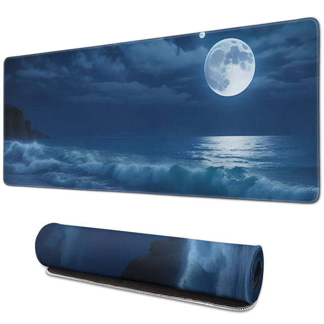 Desk Mat,Large Mouse Pad 31.5x11.8 Inch XXL Extended Gaming Mouse Pad Mat with Non-Slip Base Stitched Eges Mousepad for Computer,Office,Keyboard and Laptop - Moon Ocean
