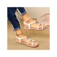 thumbnail image 2 of Women'S Round Toe Sponge Comfortable Sandals With Gold Buckles And Elastic Weave Design Flat Shoes, 2 of 5
