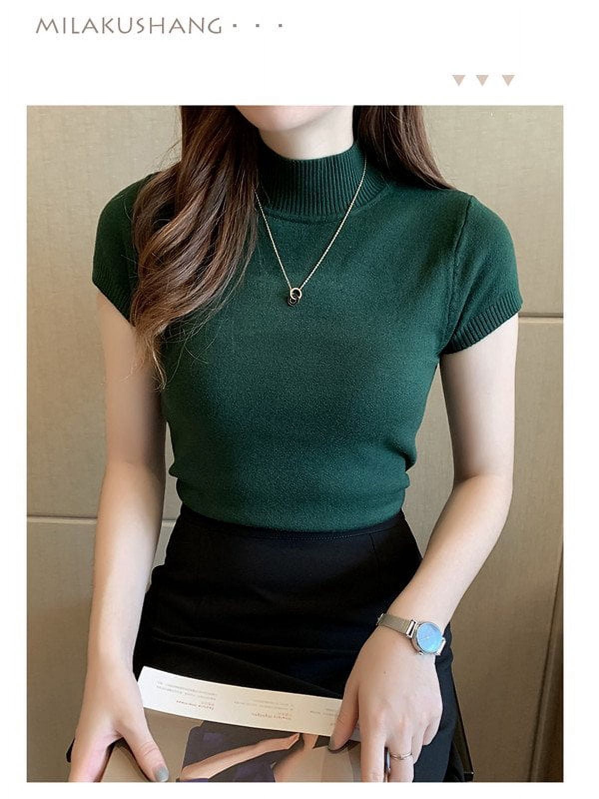 Women Sleeveless Mock Neck Turtleneck Stretchable Knit Sweater Top