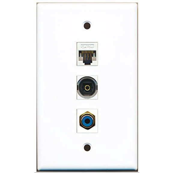 RiteAV - 1 Port RCA Blue and 1 Port Toslink and 1 Port Cat5e Ethernet White Wall Plate