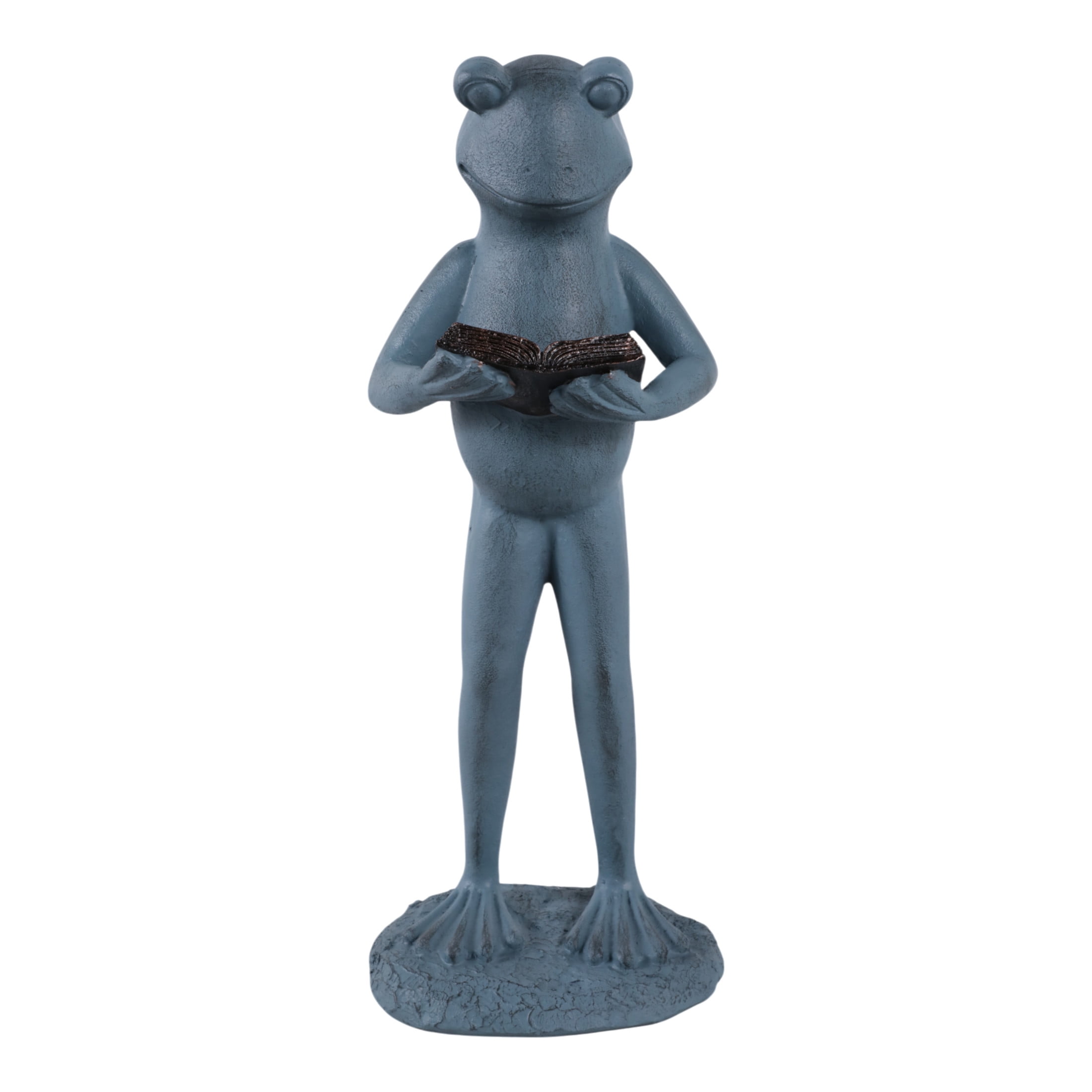 Standing Frog with Book Statue for Garden Decor - Decorative Front Porch for Patio, Backyard, and Walkways Display - Whimsical Yard Art Sculpture for Flower Bed or Deck Decor - 18", Grey & Metallic