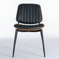 thumbnail image 5 of Dining Chairs Set of 2, PU Artificial Leather Chair with Walnut Grain Back, Upholstered Seat, Metal Legs, Mid Century Modern Retro Chair for Dining Room, Living Room, Kitchen, Black, 5 of 9