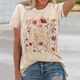 thumbnail image 2 of Womens T Shirt Flower Cute Fashion Printed Short Sleeve Dressy Casual Clothes Beige L, 2 of 5
