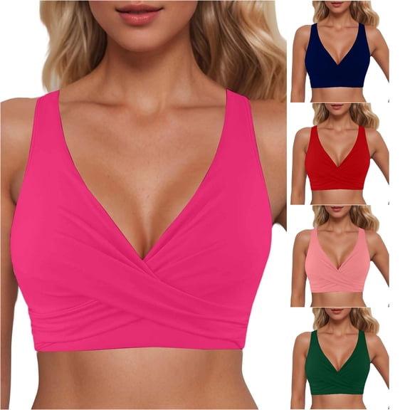 Kingdiese Women's Elegant Solid Color Casual Top For Sleeveless Neck Swimwear Separate Top Stylish Summer Beachwear Swim Bra Tops Women, Size M