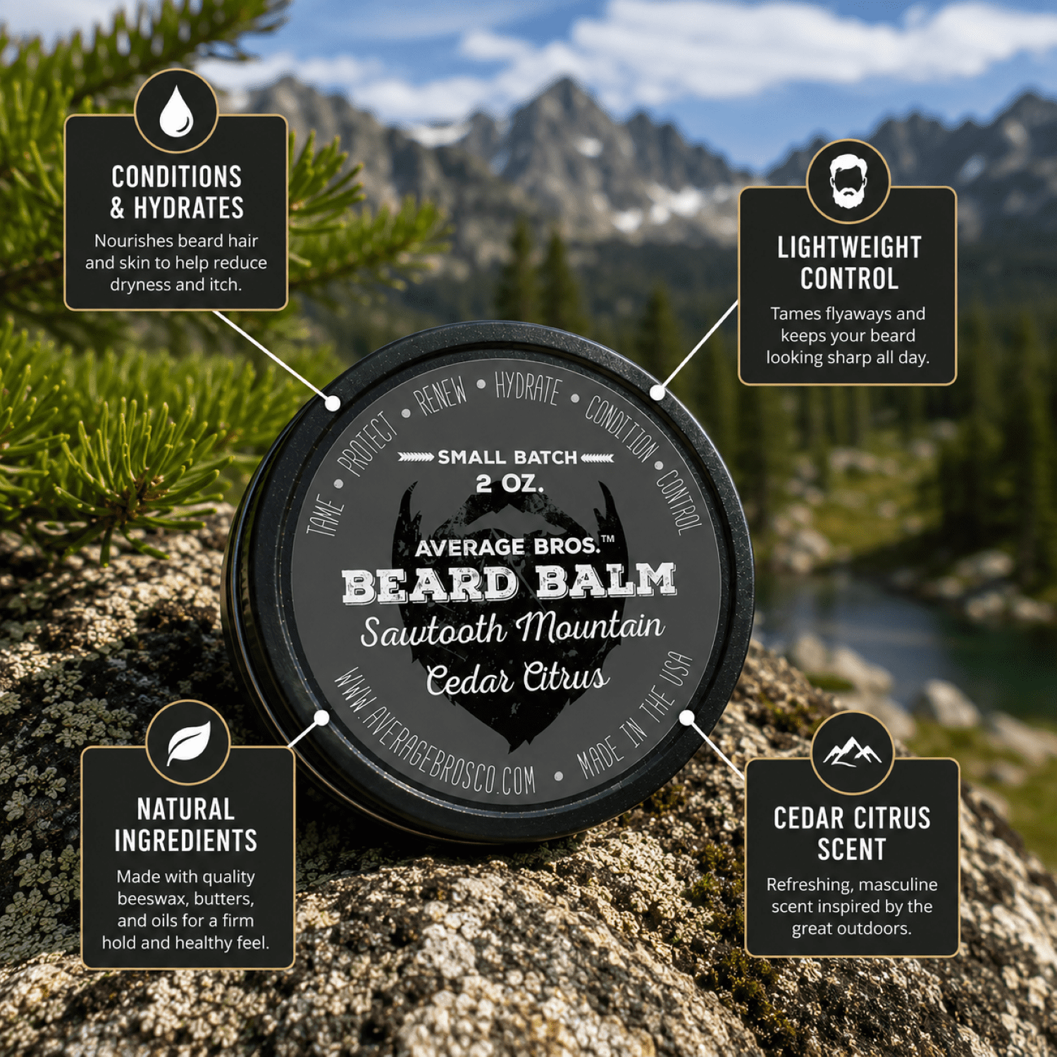 Average Bros Sawtooth Cedar Citrus Beard Balm, 2oz.