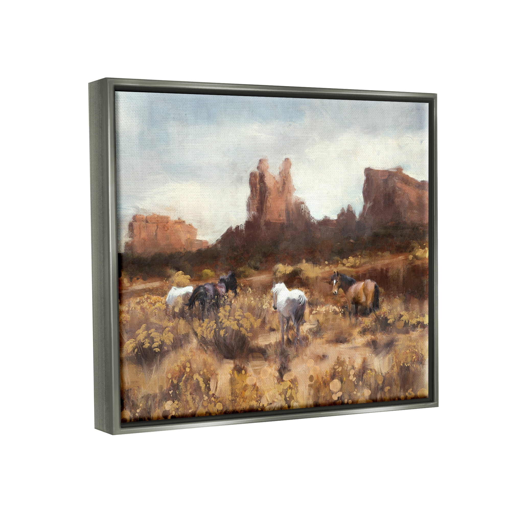 Stupell Industries Desert Horses Landscape Nature Painting Gray Floater Framed Art Print Wall Art, 31 x 25
