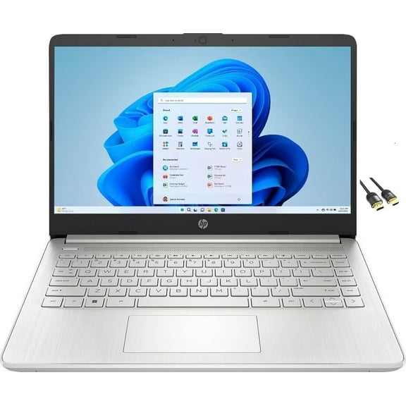 HP 14" HD Anti-Glare Laptop, Intel Quad-Core N4120, 16GB RAM, 128GB eMMC, 1 Year Office 365   Win 11 S, Wi-Fi, Webcam, Intel UHD Graphics, Fast Charge, Thin & Portable, Silver, Galimu HDMI Cable
