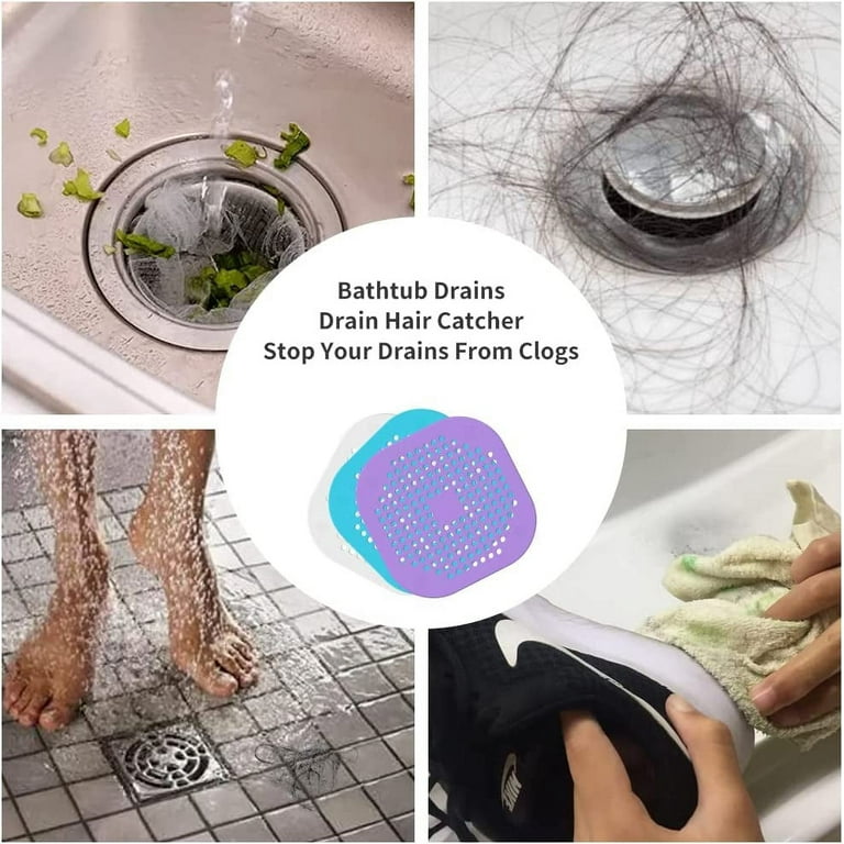 Drain Hair Catcher, Square Drain Cover for Shower, Easy to Install and Clean, Silicone Hair Stopper with 4 Suction Cups Suit for Bathroom, Bathtub
