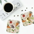 thumbnail image 4 of Picia Cute Vegetables Printed Leather Coasters for Drinks, 4" Drink Coasters Set of 4 for Tabletop Protection, Handmade Luxurious Home Décor and Housewarming Gift -Square, 4 of 6
