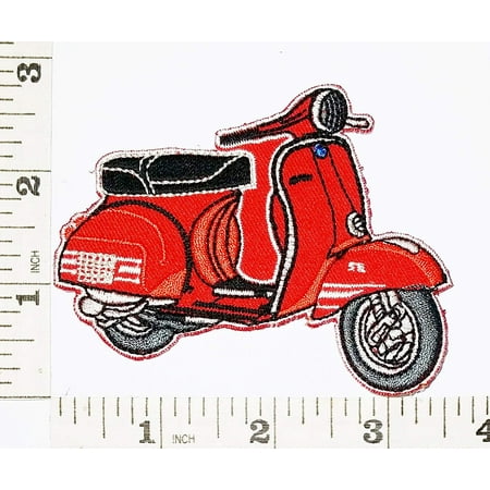 Red Vespa Moped Scooters Motorcycles Biker patch Symbol Jacket T-shirt Embroidered Patch 3.5 x 2.5 x 0.2 inches Logo Sew Ironed On Badge Embroidery Applique
