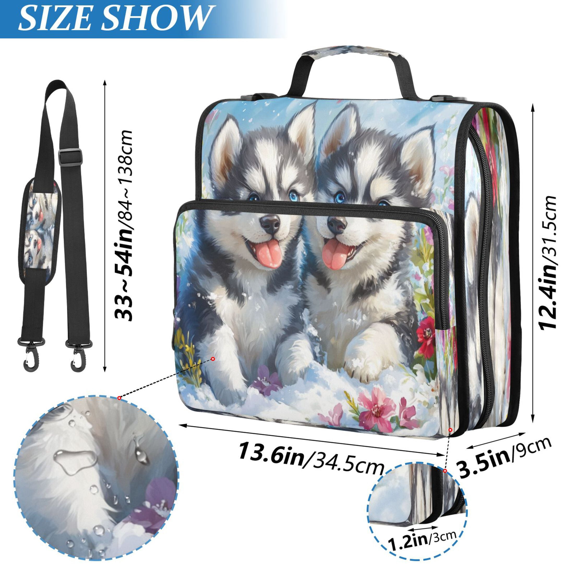 YAZAOO Zipper Binder trapper keeper Documents Organized Design Huskies in Bloom Printed