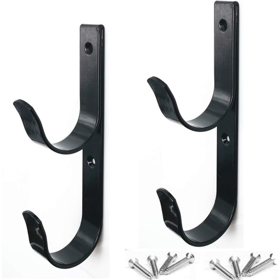 MENG ZHI AO 2 Pcs Heavy Duty Black Aluminium Wide Pool Pole Hanger Holders with Screws for Telescopic Poles Skimmers Nets Brushes Etc