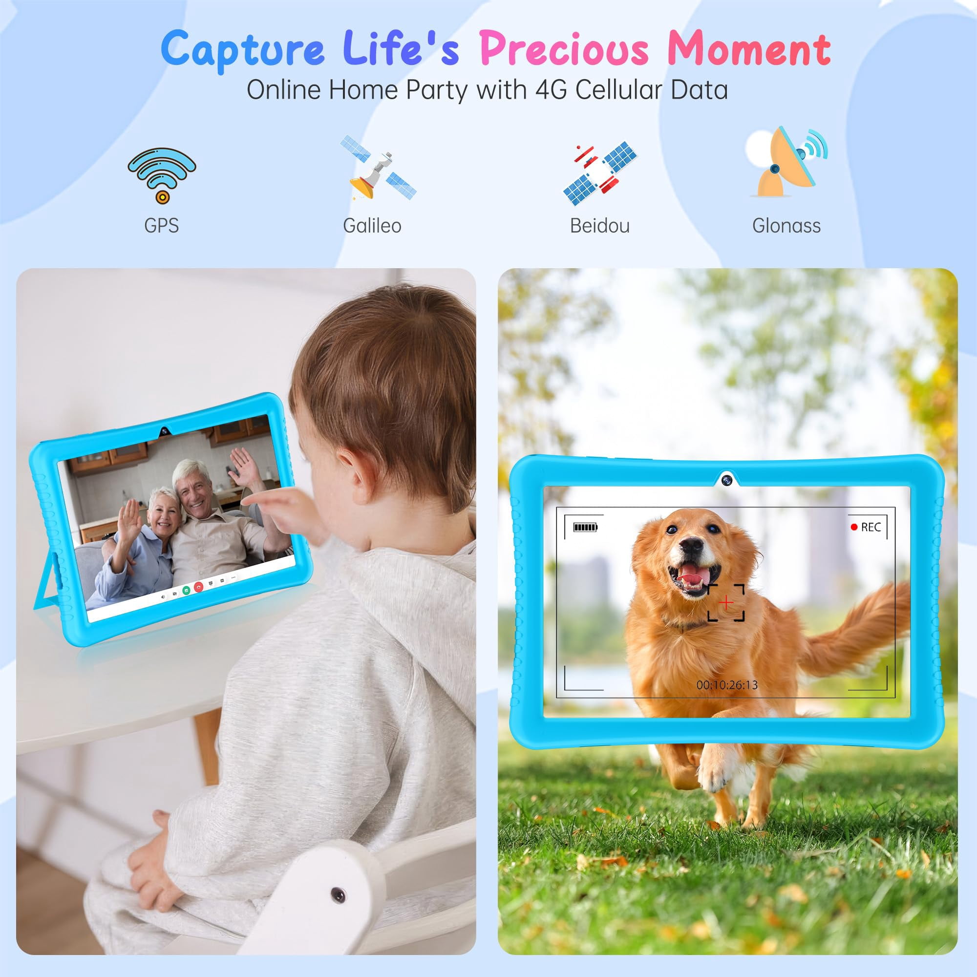 Android Tablet 10 inch , 4G LTE Tablet with SIM Card Slot Unlocked, HD IPS Touch Screen, MediaTek 2.0GHz CPU, 10GB+32GB+1TB TF Expand, 2.4G/5GHz WiFi, 8MP Camera, GPS, Blue Case Included