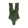 thumbnail image 5 of Womens Swimsuits Solid Color Flounce Hem One Piece Bathing Suit,Green,L, 5 of 8