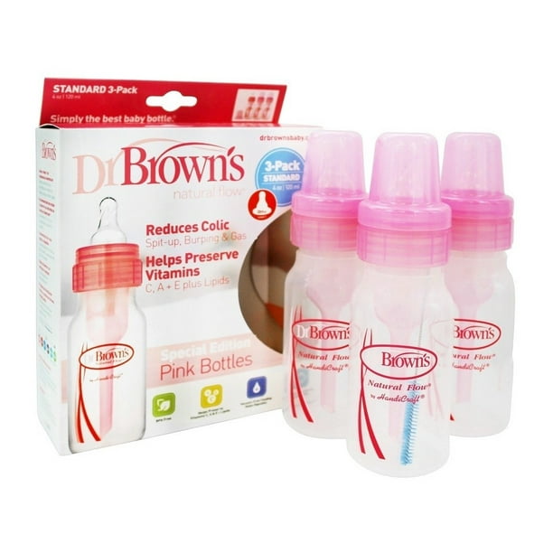 Dr. Brown's Natural Flow, Reduces Colic, Spit Up, Burping and Gas, Baby Bottles, Pink, 4 oz