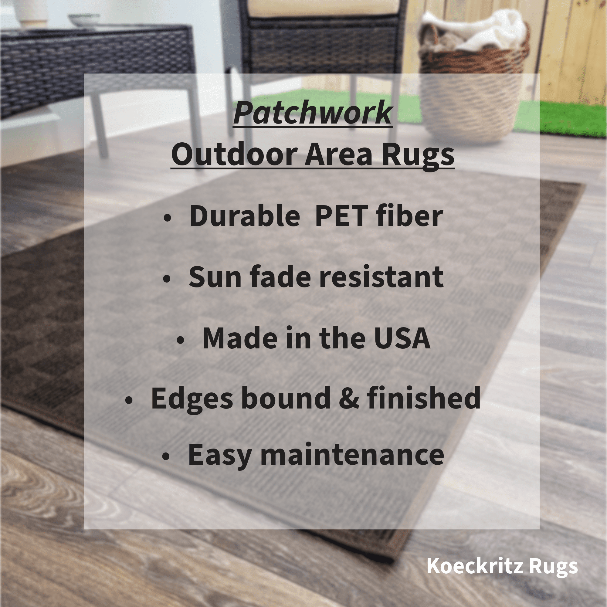 Koeckritz Rugs 3'x8' Mocha Patchwork Indoor/Outdoor Rug Soft, Durable & Easy to Clean