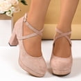 thumbnail image 2 of HEWUQI Womens Closed Toe Suede Heels Cross Ankle Strap Slingback Block Pumps Comfortable Elegant Party Wedding Dressy Shoes Pink Size 6.5, 2 of 5