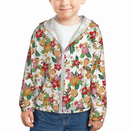 

Lukts Pineapple Flower Print Children s Long-Sleeved Sun Protection Clothing Hooded Sweatshirts for Boys and Girls Outdoor Sports-18 Months