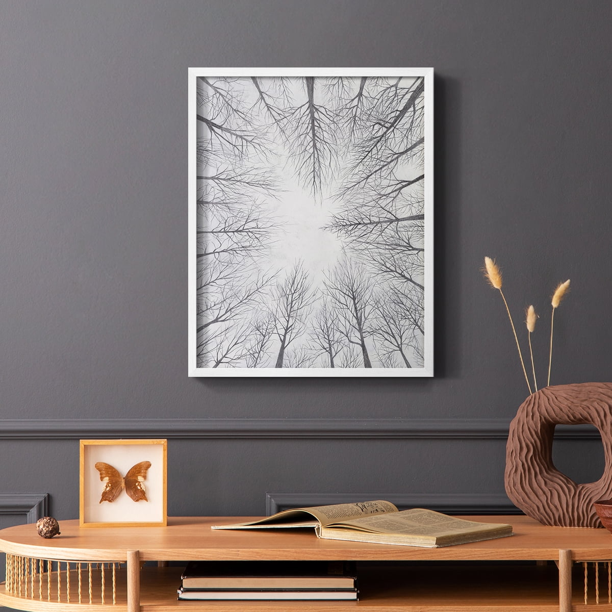 Deciduous Canopy I Framed Print in White Solid Wood Framed Print No Nail Hanging