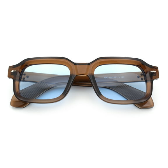 Urban Hipster Narrow Rectangle Horn Rim Plastic Retro Sunglasses Brown - Blue