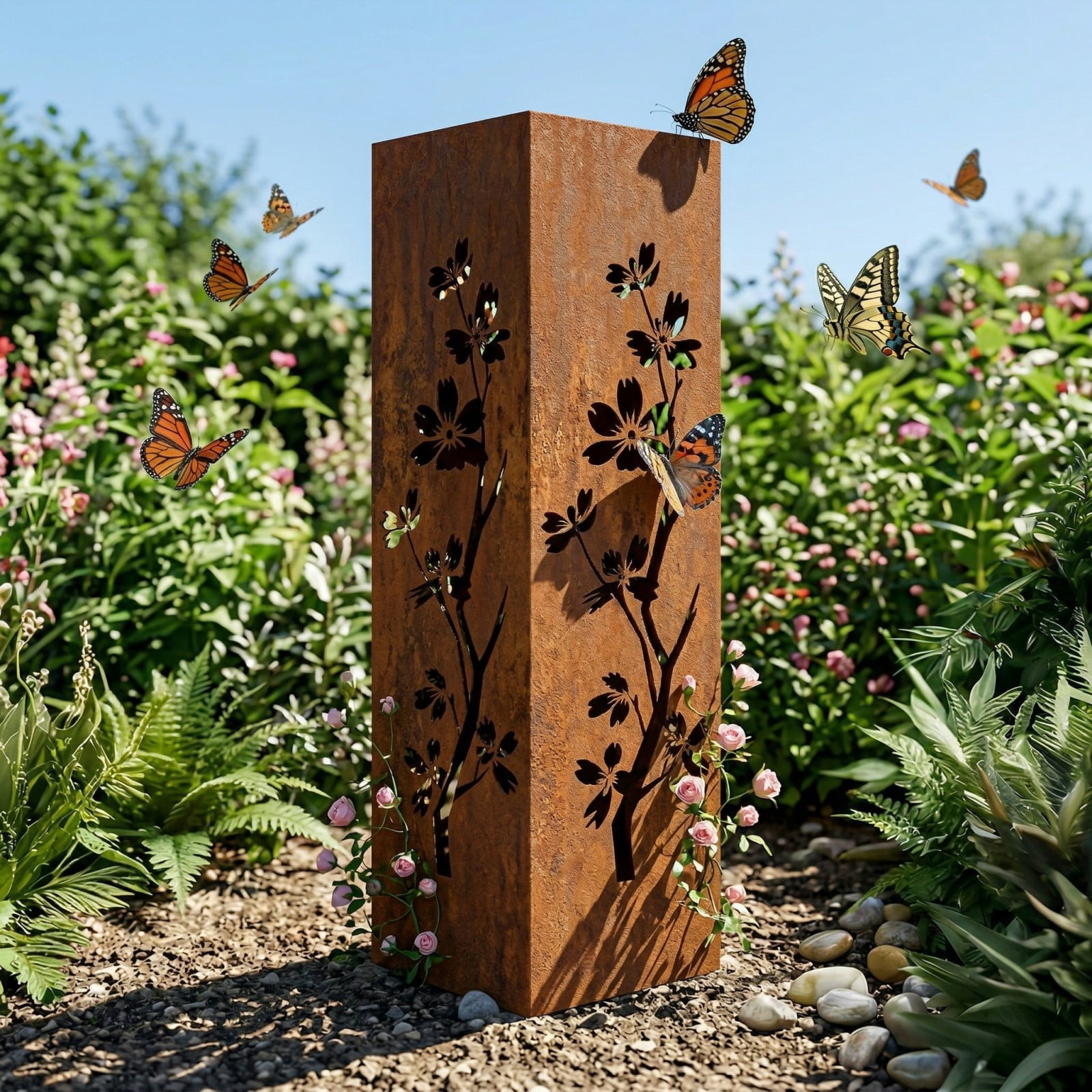 Outdoor Pineapple Garden Column, Rustic Metal Light Cover Sculpture, Modern Yard Statues, Patio Walkway Decor, Column for Garden Beds, Entryways, Pathways, Summer Outdoor Art Accent, Weatherproof, C
