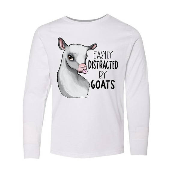 Inktastic Easily Distracted by Goats Cute Goat Long Sleeve Youth T-Shirt
