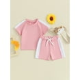 thumbnail image 2 of Suealasg Toddler Boys Girls Clothes 6M 1T 2T 3T Short Sleeve Contrast Color T-Shirt Tops + Elastic Waist Shorts Set 2Pcs Causal Summer Outfits for Baby Boys Girls, 2 of 9