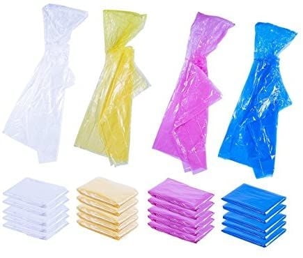 20 Pack Rain Coat for Kids with Hood, Disposable Poncho,4 Assorted Colors, 42x60 in