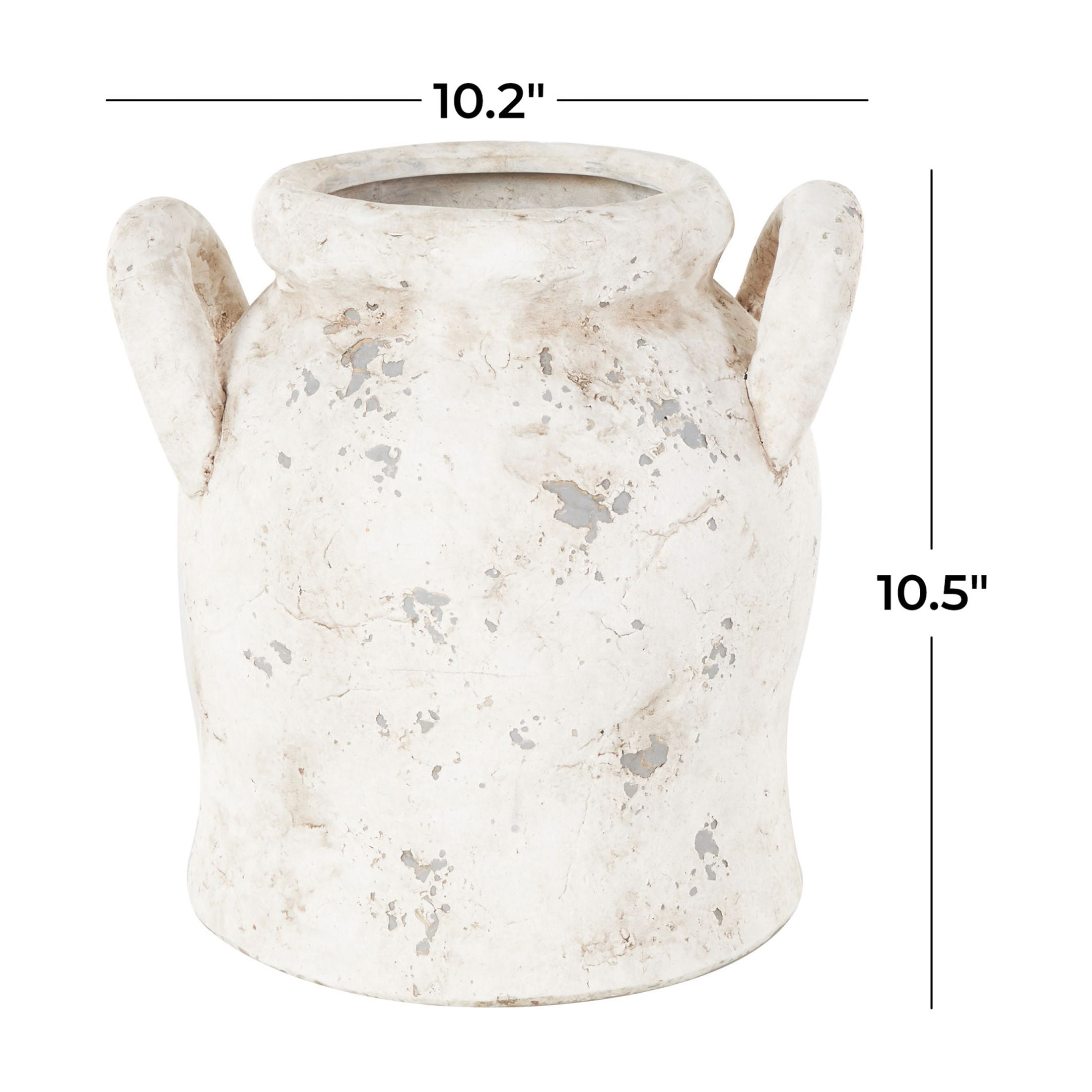 DecMode 11" Antique Style Distressed Cream Ceramic Vase with Handles