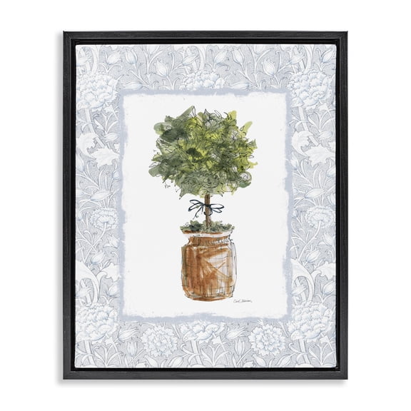 Stupell Industries Traditional Potted Topiary with Ribbon Black Floating Frame Canvas Art, 17 x 21, by Carol Robinson