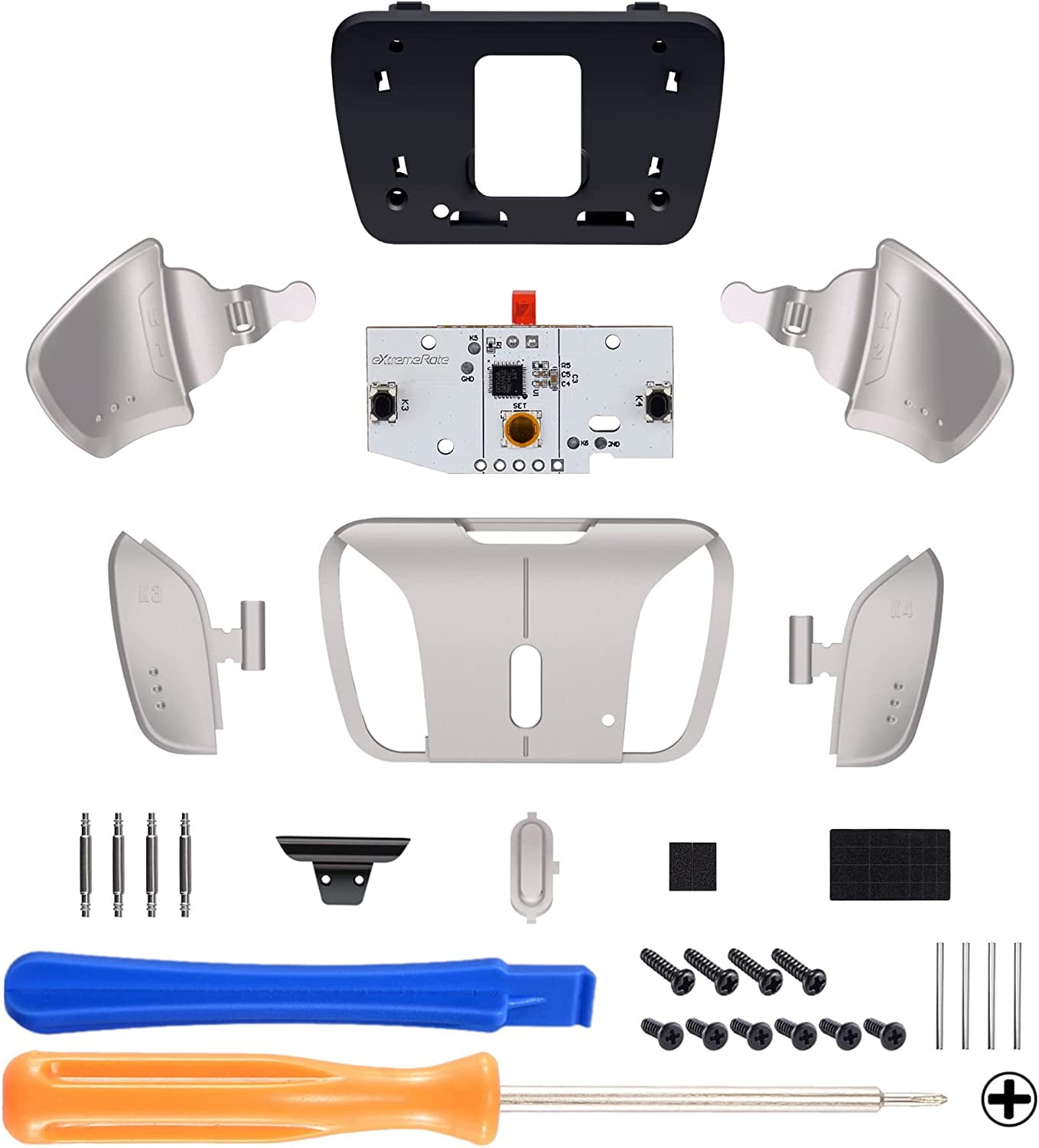 eXtremeRate Rise & RISE4 Remap kit Silver Real Metal Buttons K1 K2 K3 K4 Back Buttons Housing & Remap PCB Board for PS5 Controller BDM-010/020/030/04