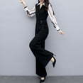 thumbnail image 5 of Monos elegantes ajustados de cintura alta y pierna ancha para mujer, moda coreana, conjuntos de dos piezas falsos de manga larga, pantalones de una pieza para oficina, 5 of 5