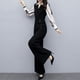 thumbnail image 5 of Monos elegantes ajustados de cintura alta y pierna ancha para mujer, moda coreana, conjuntos de dos piezas falsos de manga larga, pantalones de una pieza para oficina, 5 of 5