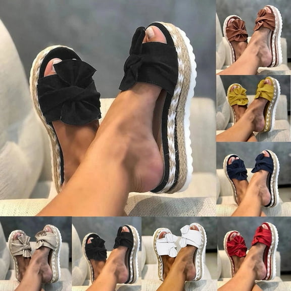 Jacenvly 2024 New Women's Shoes Fashion Solid Color Minimalistic Weave Straw Weaving Sandals Slippers Flip Flop Black Sandals for Women