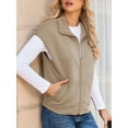thumbnail image 3 of Womens Vest Tops Zipper Up Cap Sleeve Side Pockets Waffle Knit Sleeveless Oversized Vests Khaki XXL, 3 of 4