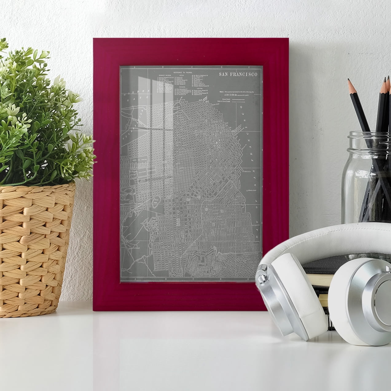 City Map of San Francisco -Framed Print w/glass-Cherry Red