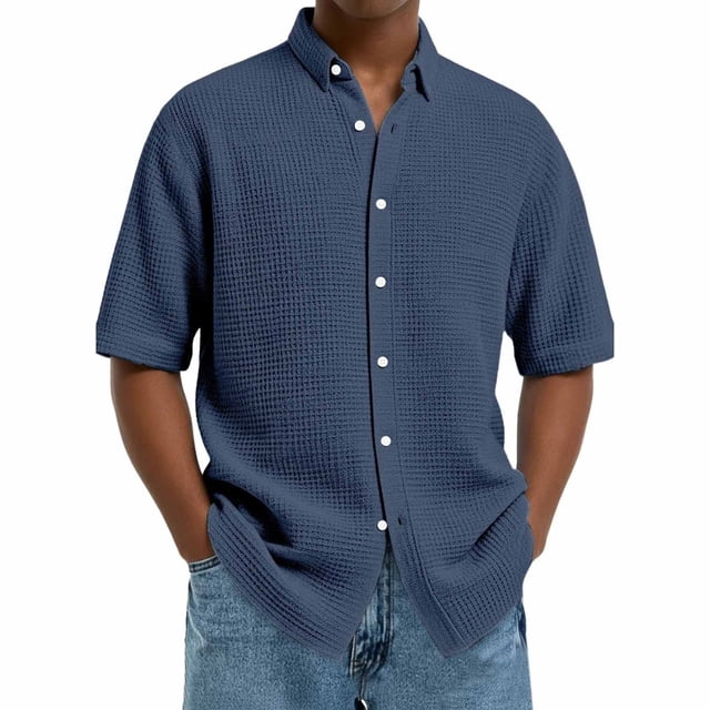 Ceisia Men Solid Color Casual Fashion Short Sleeve Turndown Collar Button Gift Front Daily Outdoor Versatile Shirt Top