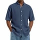 thumbnail image 1 of Blusa y camisa de manga corta con cuello vuelto para hombre, color liso, informal, a la moda, de manga corta, con cuello vuelto y botones, blusa de poliéster para hombre., 1 of 6