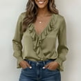 thumbnail image 5 of BLVB Women's Long Sleeve Tops Dressy Casual V Neck Ruffle Tunic Satin Blouse Fall Trendy Business Work Shirts, 5 of 7