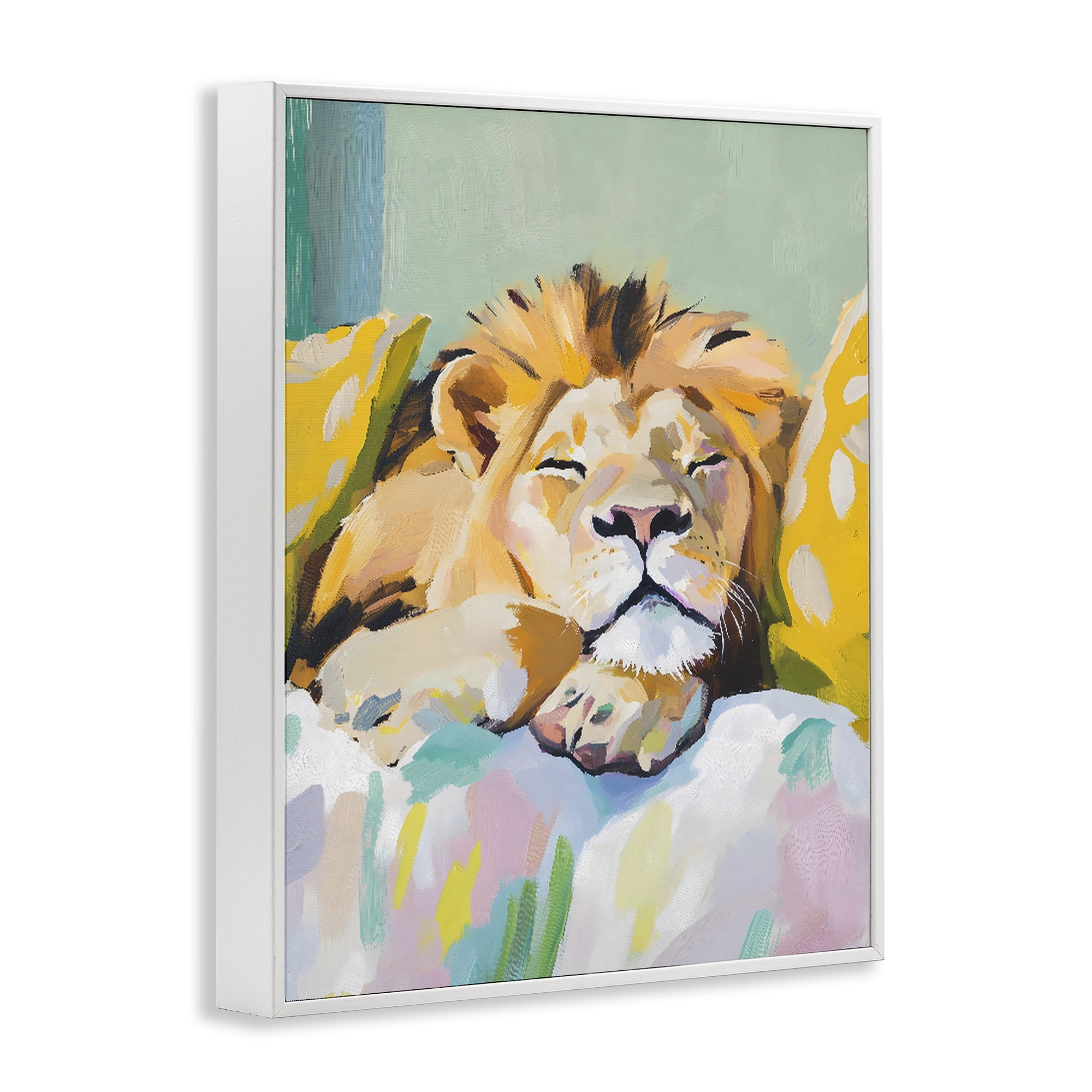 Stupell Industries Sleeping Lion on Pastel Pillows White Framed Giclee Art, design by The Prints Vibe